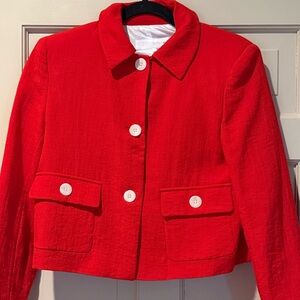Zara Cherry Red Cropped Button-Front Blazer